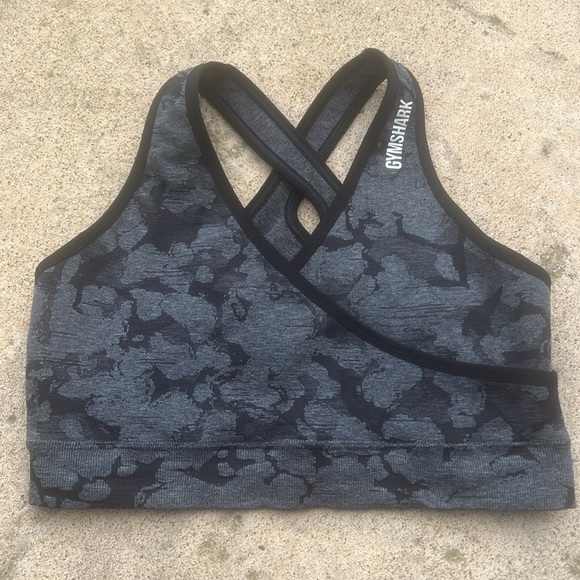 Gymshark Adapt Grey/Black Camo Seamless Medium Support Sports Bra Women's Size L - Picture 1 of 7